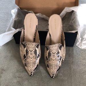 Cole Haan cute pointed toe snake pattern leather mules
